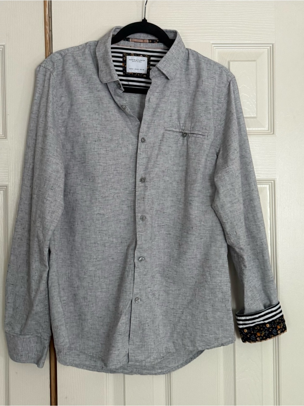Denim & Flower Ricky Singh Gray Linen Blend Button Up Shirt Men’s M